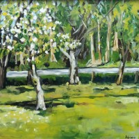 Bloeiende appelboom, olieverf op paneel, 30x30cm