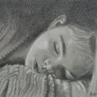 Sleeping girl, potlood op papier, 10x15cm