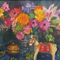 Birthdayflowers, olieverf op paneel, 50x60cm